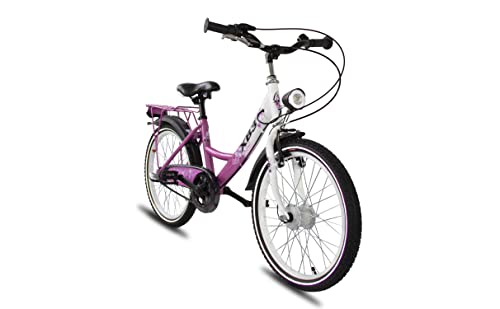 XB3 20 Zoll Kinderfahrrad für Mädchen, 3 Gänge Shimano Nabendynamo mit Nabenschaltung, Mädchenfahrrad mit Rücktrittbremse und LED-Licht StVZO (weiß/rosa) von XB3