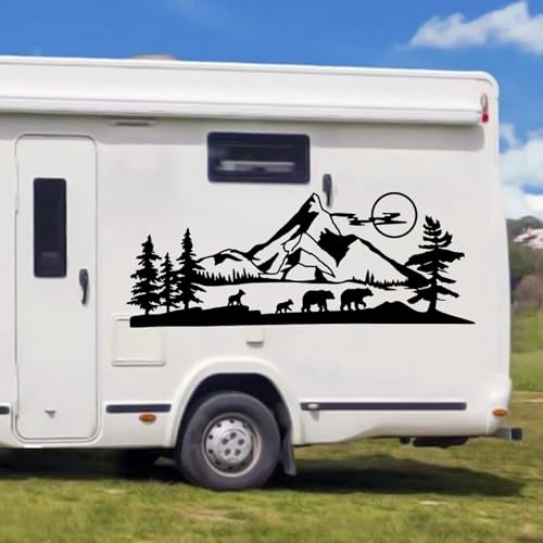 XBQAEWOK Bär Familie Berg Mond Wohnmobil Camper Auto Aufkleber Aufkleber Reiseanhänger Tierwelt Wald, Fit Wald Auto Fahrzeug Wohnwagen Dekor von XBQAEWOK