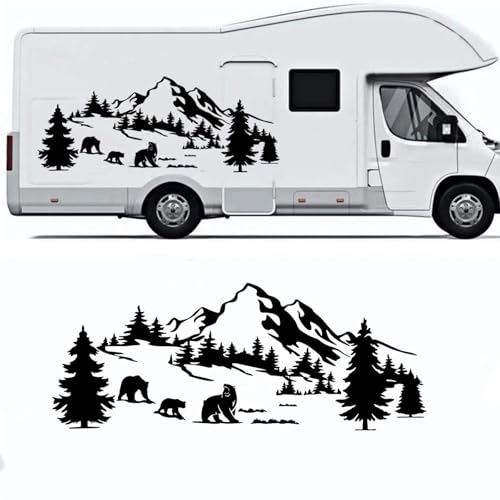 XBQAEWOK Bär Wald Berg Camper Wohnmobil Auto Aufkleber Natur Landschaft Off Road Camping Wohnwagen Wohnmobil Anhänger LKW Aufkleber Vinyl Dekor von XBQAEWOK