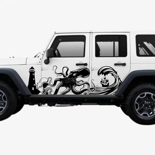 XBQAEWOK Cartoon Kraken Welle Leuchtturm LKW Auto Aufkleber Aufkleber Tür Körper Seite Stoßstange Auto Fahrzeug Vinyl Dekor von XBQAEWOK