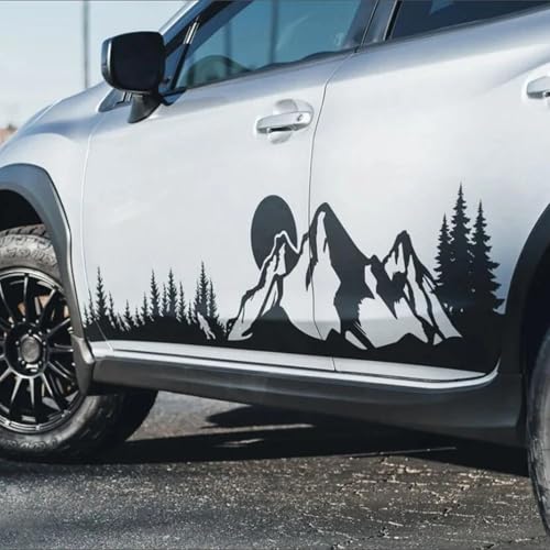 XBQAEWOK Große Bergbäume mit Sonne Körper Seite Auto Aufkleber Aufkleber Wald Landschaft Auto Fahrzeug Vinyl für Jeep Camper RV SUV von XBQAEWOK