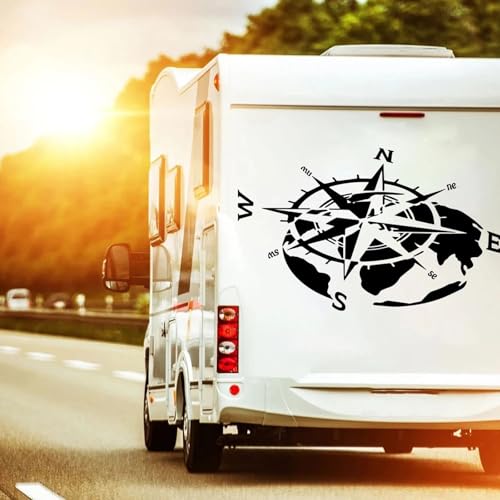 XBQAEWOK Große Kompass Weltkarte Auto LKW Aufkleber Aufkleber, passend für Jeep Camping Wohnmobil Wohnmobil Caravan Abenteuer Reise Auto Motorhaube Tür Vinyl von XBQAEWOK