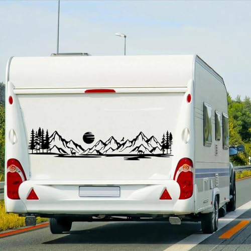 XBQAEWOK Große Tierwelt Berg Baum Mond Hirsch Auto Aufkleber, Fit Wald Landschaft Pickup Truck Camper Wohnmobil Wohnmobil Van Aufkleber Vinyl Dekor von XBQAEWOK