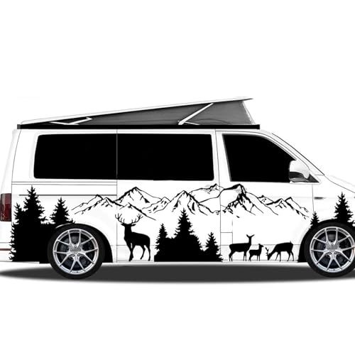 XBQAEWOK Großer Bergbaum Hirsch, Fit Wald Van Rv Auto Aufkleber Reise Abenteuer Tierwelt Camper Wohnwagen Wohnmobil Vinyl Dekor von XBQAEWOK