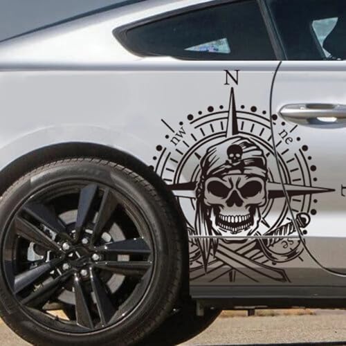 XBQAEWOK Großer Piratenkompass Schädel Auto Aufkleber Aufkleber Nautische Wind Rose Auto Fahrzeug Karosserie Tür Motorhaube Stoßstange Vinyl Dekor. von XBQAEWOK