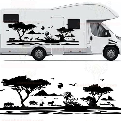 XBQAEWOK Großer afrikanischer Wald Berg Löwe Baum LKW Auto Aufkleber Aufkleber für Camping Wohnmobil Wohnmobil Wohnwagen Vinyl Reise Natur Landschaft von XBQAEWOK