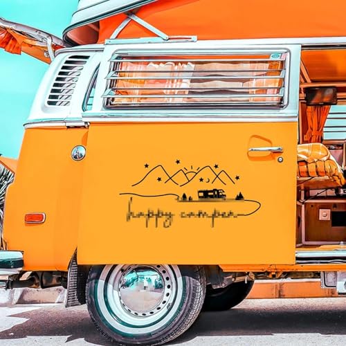 XBQAEWOK Happy Camper Berg Sonne Camper Wohnmobil Wohnmobil Auto Aufkleber Aufkleber Abenteuer Reise Wohnwagen Wohnmobil Auto Fahrzeug Vinyl Dekor von XBQAEWOK