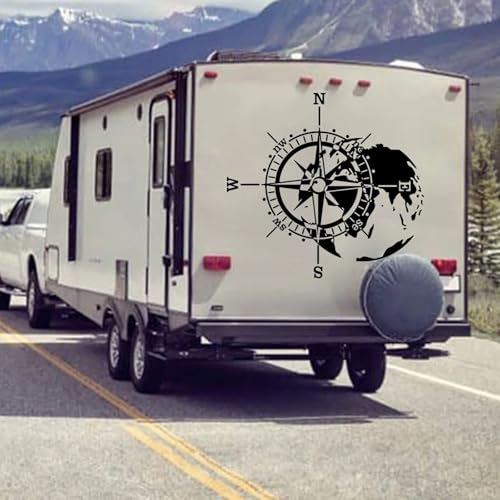 XBQAEWOK Kompass Weltkarte Camper Rv Auto LKW Aufkleber Aufkleber Entdecken Abenteuer Zeit Reisen 4x4 Offroad Caravan Wohnmobil Vinyl Dekor von XBQAEWOK