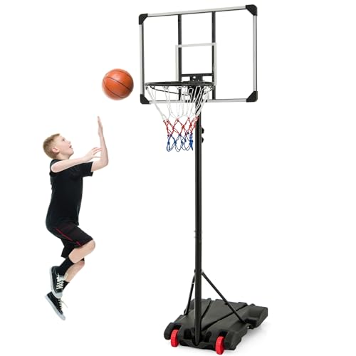 Tragbarer Basketballständer, verstellbares Basketball-Set, freistehender Basketballständer für Jugendliche, Erwachsene von XCSCUK