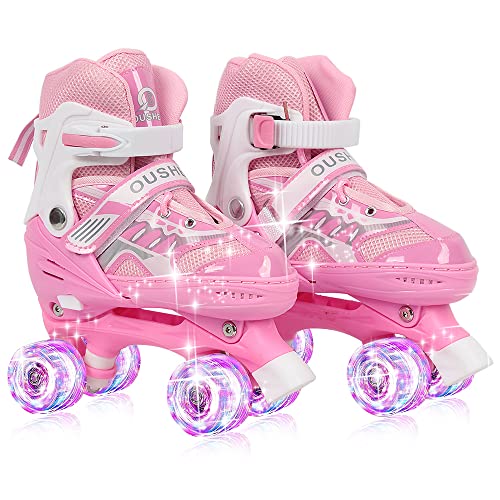 Größenverstellbare Inline Skates für Kinder, Schlittschuh für Kinder, Inliner für Kinder, Rollerskates für Kinder (M/blinkendes Räder/Rosa) von XDAILUYYDS