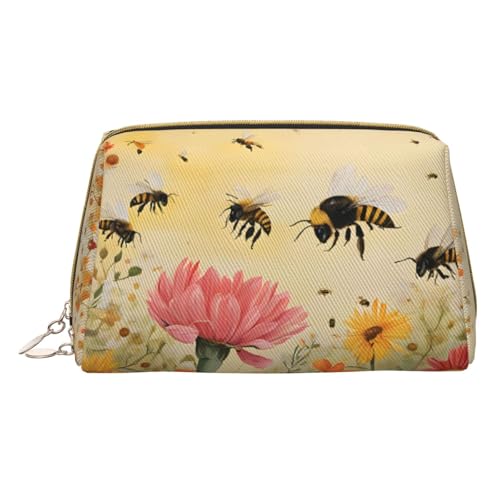 Rural Bees Wildblumen Kleine Kosmetiktasche Tragbare Reise Kulturbeutel Leder Kosmetiktasche Aufbewahrungsbox Niedlicher Joker Reißverschluss Weibliche Kosmetiktasche Weibliche Kosmetik von XDCYWBZDBC