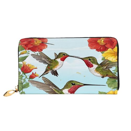 XDCYWBZDBC Hummingbirds rote Blume Hibiskus Damen lange Geldbörsen Reisebrieftaschen Kreditkartenhalter große Kapazität Reißverschluss Geldbörse Visitenkartenhalter Mode Notizzettel, Schwarz , von XDCYWBZDBC