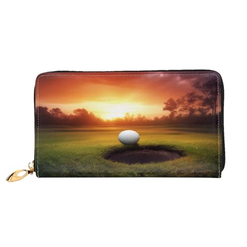 XDCYWBZDBC Lange Geldbörse für Golf, Sport bei Sonnenuntergang, Reisebrieftasche, Kreditkartenhalter, große Kapazität, Reißverschluss, Visitenkartenhalter, modische Notizmappe, Schwarz , von XDCYWBZDBC