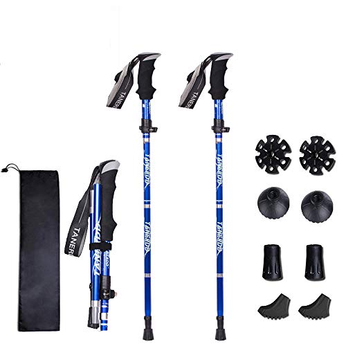 XDSP Wanderstöcke Trekkingstöcke Faltbar Walking Stöcke - Trekkingstöcke, Wandern Bergsteigen Ultraleicht Klappstab Ultralight zusammenklappbar, Anti-Schock mit Eva Schaum Griff (Navy Blue*2) 2PCS von XDSP