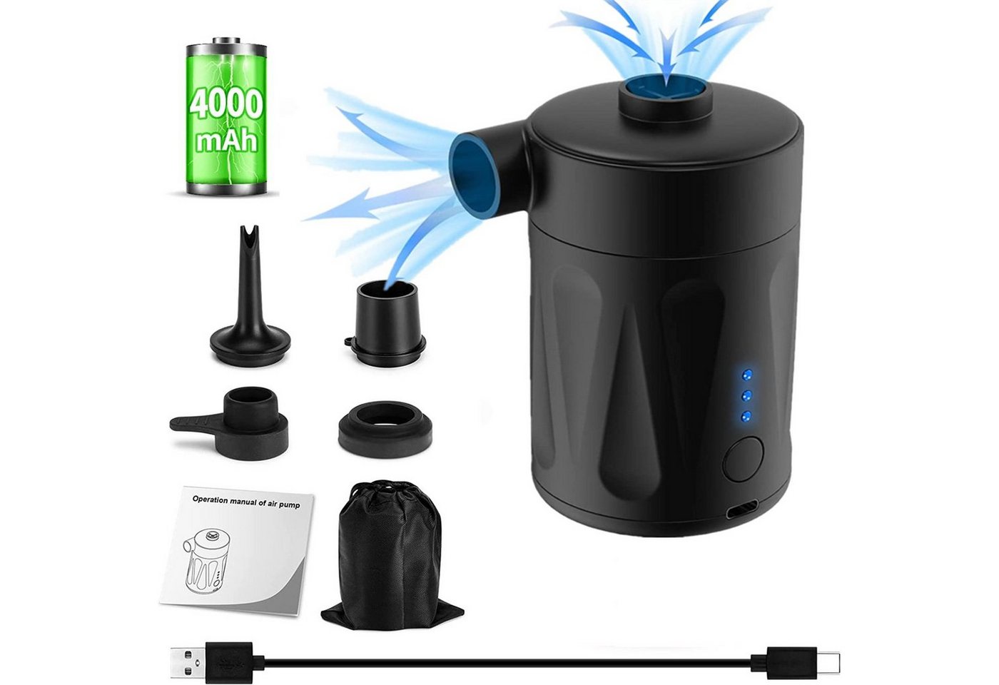 XDeer Sportanzug Elektrische Luftpumpe für Luftmatratze,8 in 1 Zwillingsmotoren, Wiederaufladbare Akku Luftpumpe,4000 mAh Luftpumpe Elektrisch XDeer Sportanzug Elektrische Luftpumpe für Luftmatratze,8 in 1 Zwillingsmotoren, Wiederaufladbare Akku Luftpumpe,4000 mAh Luftpumpe Elektrisch von XDeer
