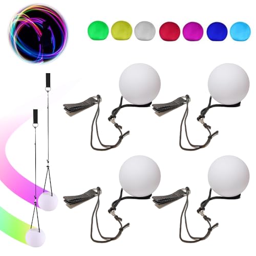 XEERUN LED Poi Bälle, 4 Stück Poi Jonglierbälle, Jonglierbälle Leuchtend, LED Glow Poi Kugeln, mit Regenbogen Farben und Strobe Effekt, für Spinnen Schwingen Bauchtanz von XEERUN