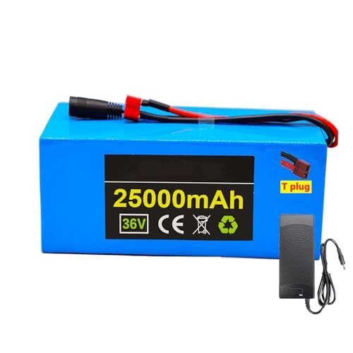 E-Bike Akku 36V 48V 10Ah 15Ah 20Ah 25Ah Elektrofahrra Lithium Batterie wasserdichter PVC-Akku eingebauter BMS mit 42V Ladegerät für 1000W 750W 500W 250W Motoren T Plug,36V 25Ah von XELLOM