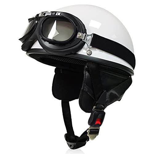 Vintage Motorrad Halbhelme Halbschale Jet-Helm mit Schutzbrille Retro Erwachsene Roller Scooter Helm DOT/ECE cezertifizierter Unisexs Für Biker Elektroauto Motorrad 5,L=59-60cm von XELLOM