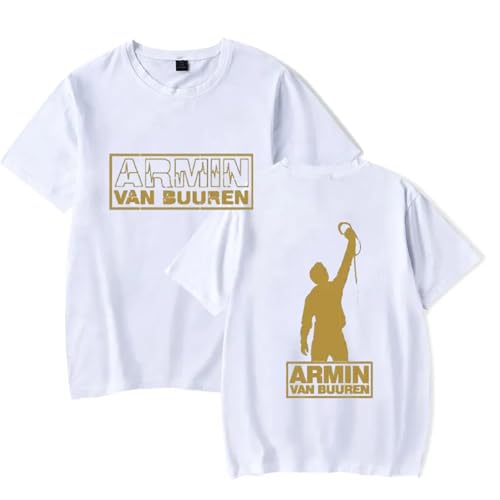 XFICSD Armin Van Buuren Kurzarm-T-Shirt Männer Mode Lässig T-Shirt, Frauen Cartoon Gedruckt Shirt Einfach Lose Rundhalsausschnitt Tops-White||XS von XFICSD