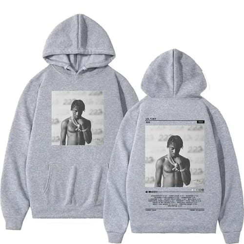 XFICSD Hoodie Lil Tjay Sweatshirt, Modisches Freizeitoberteil, Bequeme Und Lockere Kapuzenjacke Für Damen Und Herren, Sweatshirt Mit Cartoon-Print-Grey||XS von XFICSD