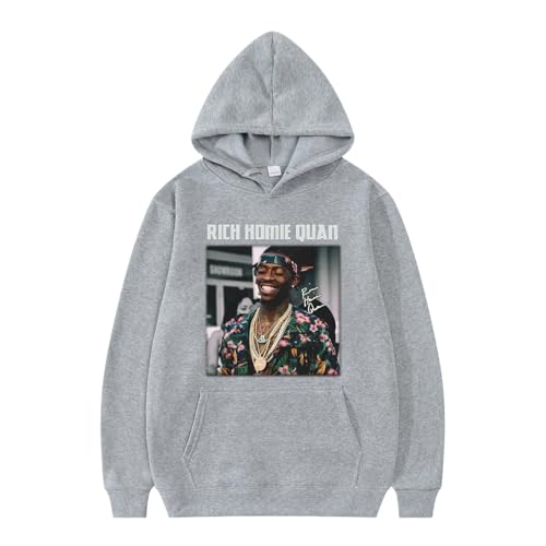 XFICSD Hoodie Rich Homie Quan Sweatshirt Herren Bequemes Lässiges Langarm-Oberteil, Lockeres Damen-Sweatshirt Modische Cartoon-Print-Jacke-White||XS von XFICSD