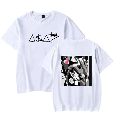 XFICSD Kurzärmliges A$AP Rocky-Shirt, Modisches, Lässiges, Lockeres T-Shirt Für Männer, Bequemes Und Lässiges Rundhals-Top Für Frauen, Einfaches Hemd Mit Cartoon-Aufdruck-Pink||XS von XFICSD