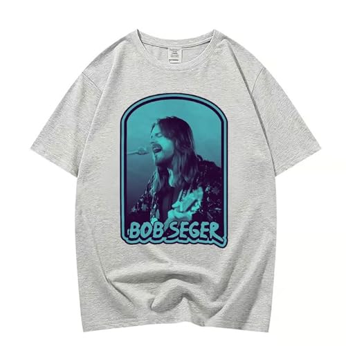 XFICSD Kurzärmliges Bob Seger-Shirt Für Herren, Lässiges Und Bequemes T-Shirt Für Damen, Lockeres Rundhals-Top Für Damen, Modisches Cartoon-Print-Shirt-Black||XS von XFICSD