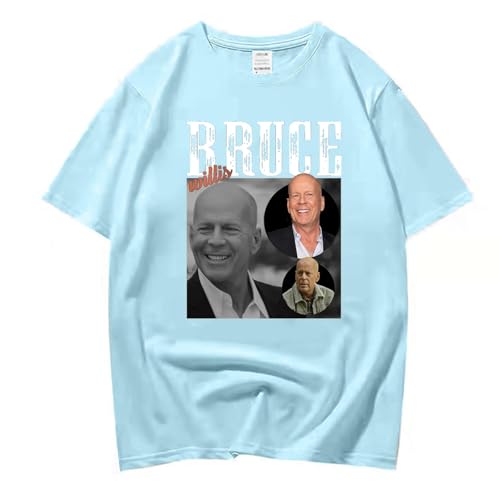 XFICSD Kurzärmliges Bruce Willis Modisches Und Lässiges T-Shirt Mit Cartoon-Aufdruck, Bequemes Rundhals-Top Für Männer Und Frauen, Dünnes, Lockeres Hemd-Black||XS von XFICSD