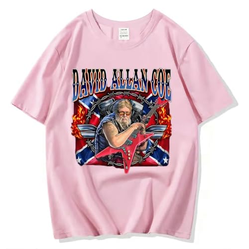 XFICSD Kurzärmliges David Allan Coe-Shirt, Bequemes Lässiges T-Shirt Für Damen, Lockeres Rundhals-Top, Cartoon-Print-Shirt Für Herren-Black||XS von XFICSD