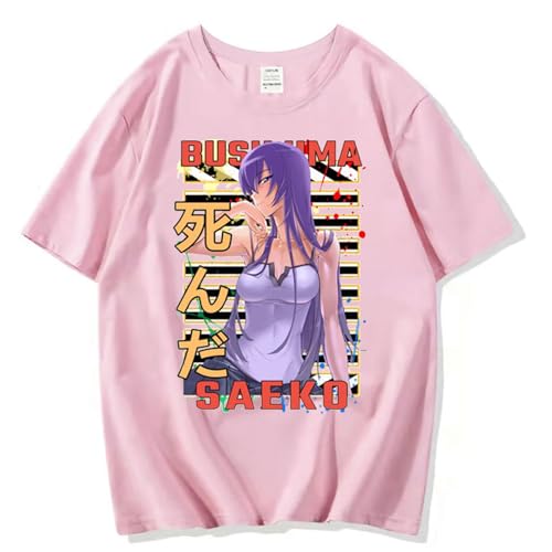 XFICSD Kurzärmliges Highschool of The Dead-Shirt, Bequemes, Lockeres T-Shirt Für Damen, Stylisches Und Lässiges Rundhals-Top Für Herren-Pink||XS von XFICSD