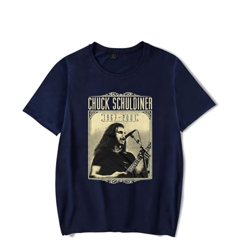 XFICSD Kurzarm Chuck Schuldiner Shirt Cartoon Gedruckt Komfort Tee, Männer Frauen Mode Rundhalsausschnitt Tops Casual Shirt-Black||XS von XFICSD