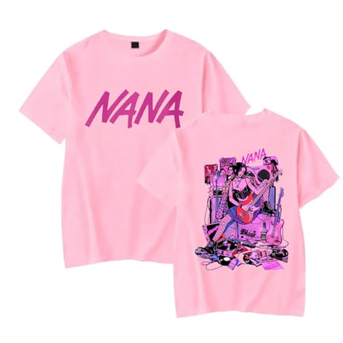 XFICSD Kurzarm Nana Osaki Shirt Mode Lässig Bequemer Rundhalsausschnitt Top,Nana Einfache Lose T-Shirt Cartoon Gedruckt Kurze Ärmel-Pink||XS von XFICSD