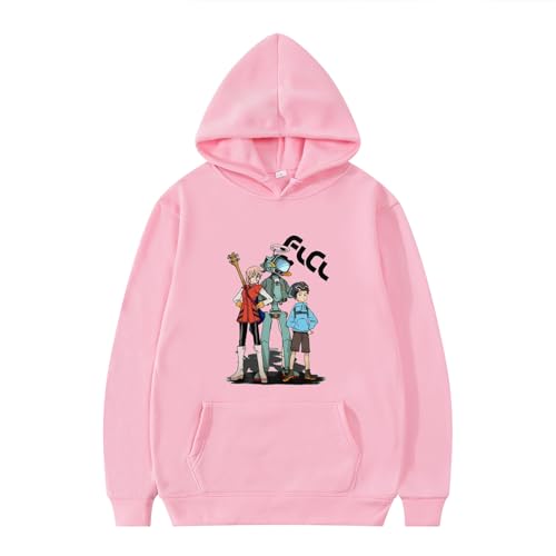 XFICSD Sweatshirt FLCL Hoodie Für Männer Und Frauen, Bequeme Lockere Jacke, Modisches Cartoon-Print-Langarm-Top, Einfache Lässige Sportbekleidung-Pink||XS von XFICSD