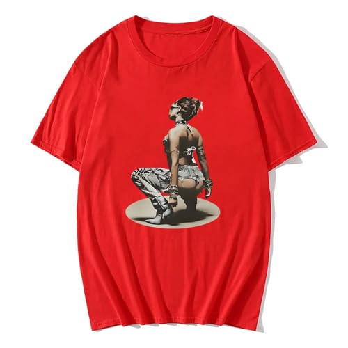 XFICSD T-Shirt Anitta Kurzarm Herren Bequemes Lässiges Dünnes Hemd, Modisches Damen Lockeres Oberteil Cartoon-Print Rundhals Kurzarm-Red||L von XFICSD