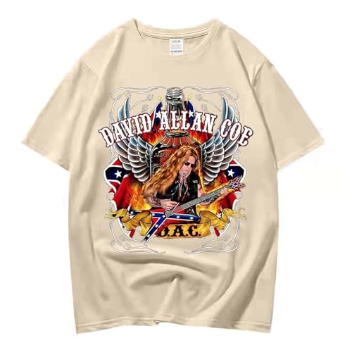 XFICSD T-Shirt David Allan Coe Kurzarm Modischer Cartoon-Print Rundhals-Top, Freizeithemd Für Damen Und Herren, Bequem Und Locker Kurzarm-Blue||XS von XFICSD