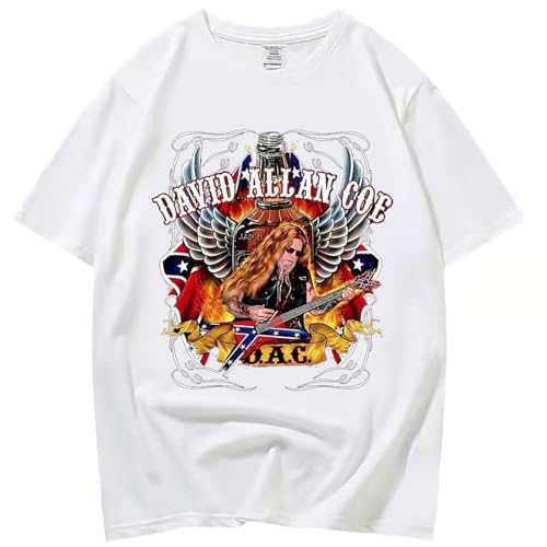 XFICSD T-Shirt David Allan Coe Kurzarm Modischer Cartoon-Print Rundhals-Top, Freizeithemd Für Damen Und Herren, Bequem Und Locker Kurzarm-Blue||XS von XFICSD