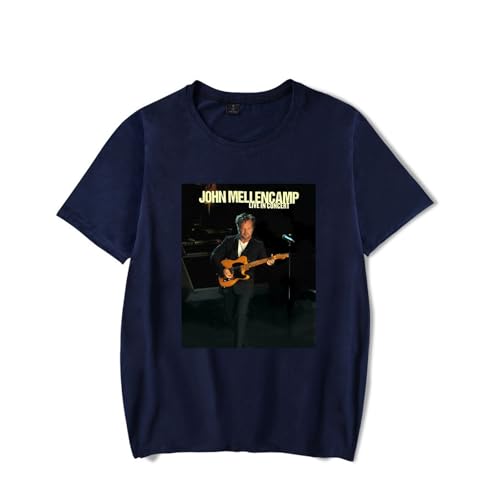 XFICSD T-Shirt John Mellencamp Kurzarm-Mode-Cartoon-Print-Rundhalsausschnitt-Top, Lockeres Herren- Und Damen-Shirt, Lässig Und Bequem, Kurzärmelig-Black||XS von XFICSD