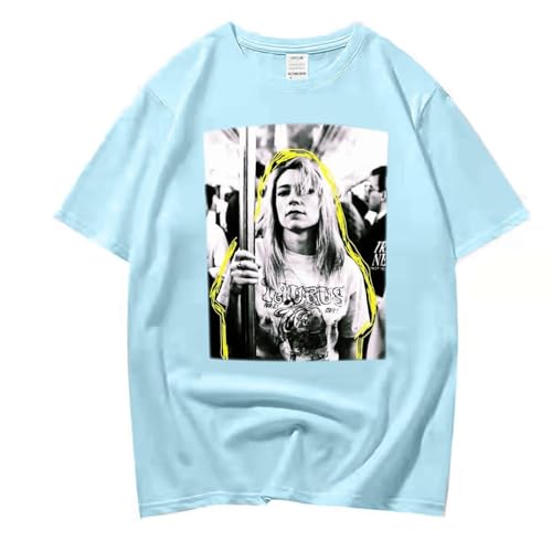 XFICSD T-Shirt Kim Gordon, Kurzärmeliges Modisches Herren-dünnes Hemd, Bequemes Und Lässiges Damen-Oberteil Mit Rundhalsausschnitt, Cartoon-Druck, Lockere Kurze Ärmel-White||XS von XFICSD