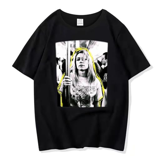 XFICSD T-Shirt Kim Gordon, Kurzärmeliges Modisches Herren-dünnes Hemd, Bequemes Und Lässiges Damen-Oberteil Mit Rundhalsausschnitt, Cartoon-Druck, Lockere Kurze Ärmel-White||XS von XFICSD