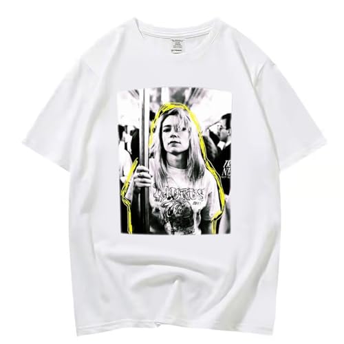 XFICSD T-Shirt Kim Gordon, Kurzärmeliges Modisches Herren-dünnes Hemd, Bequemes Und Lässiges Damen-Oberteil Mit Rundhalsausschnitt, Cartoon-Druck, Lockere Kurze Ärmel-White||XS von XFICSD