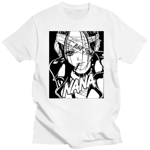 XFICSD T-Shirt Nana Osaki, Bequemes Und Einfaches Rundhals-Kurzarmshirt, Nana Modisches, Lässiges Top, Sommer, Dünnes, Lockeres Hemd-White||S von XFICSD