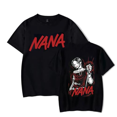 XFICSD T-Shirt Nana Osaki Kurzarm Lässig Cartoon Print Shirt, Nana Männer Frauen Bequemen Rundhalsausschnitt Top Einfach Bequemes T-Shirt-Black||XS von XFICSD