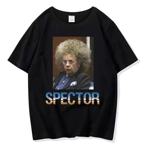 XFICSD T-Shirt Phil Spector Kurzarm-Herren- Und Damen-Bequemes Rundhals-Oberteil, Modisches Cartoon-Print-Kurzarm-Einfaches Freizeithemd-Black||XS von XFICSD