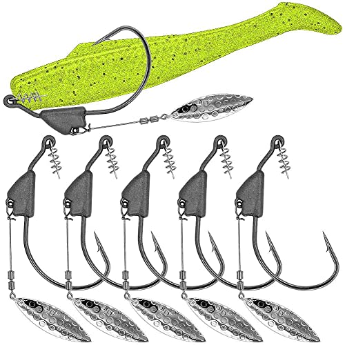 Underspin-Jig-Heads-Swimbait-Haken mit Spinnklingen, gewichtete Angelhaken, 6 Stück (Silber, Größe 3/0,3/16 Unzen, 5,4 g, 6er-Pack) von XFISHMAN