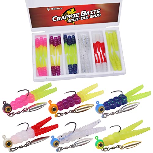 XFISHMAN Crappie-Lures 40-teiliges Set - Fishing Lures - Kunststoff - Split-Tail Grub 40 St. Kit Combo 1 - 30 Köder + 10 Big Eye Jigheads W/Spinner - Crappie, Panfish XFISHMAN Crappie-Lures 40-teiliges Set - Fishing Lures - Kunststoff - Split-Tail Grub 40 St. Kit Combo 1 - 30 Köder + 10 Big Eye Jigheads W/Spinner - Crappie, Panfish von XFISHMAN