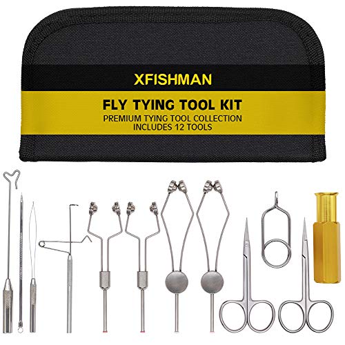 XFISHMAN Fliegenbindewerkzeug-Set, 11-in-1, mit Spulen-Finisher, Schere, Hackle, Haarstapler, Fliegenfischen, Bindewerkzeug-Set XFISHMAN Fliegenbindewerkzeug-Set, 11-in-1, mit Spulen-Finisher, Schere, Hackle, Haarstapler, Fliegenfischen, Bindewerkzeug-Set von XFISHMAN