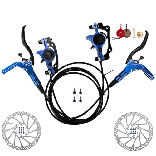 XFLHXY Hydraulischer Scheibenbremsensatz, 4 Kolben, Vorne 800 mm und Hinten 1400 mm, Hydraulische Bremsen, Fahrradbremshebel, Mountainbike-Scheibenbremsensatz(Blue,L Front R Rear BP) von XFLHXY