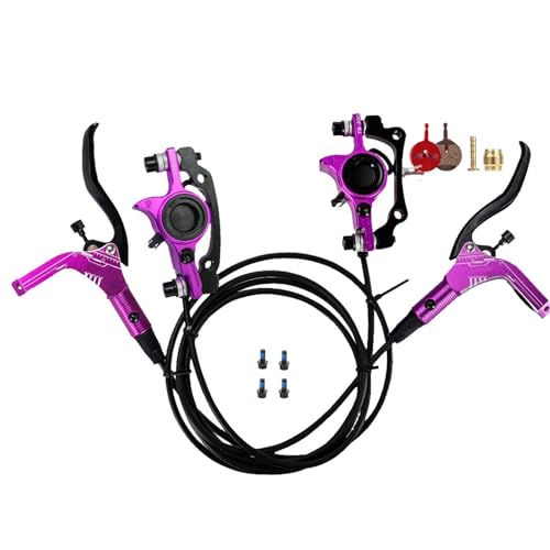 XFLHXY Hydraulischer Scheibenbremsensatz, 4 Kolben, Vorne 800 mm und Hinten 1400 mm, Hydraulische Bremsen, Fahrradbremshebel, Mountainbike-Scheibenbremsensatz(Purple,R Front L Rear) von XFLHXY