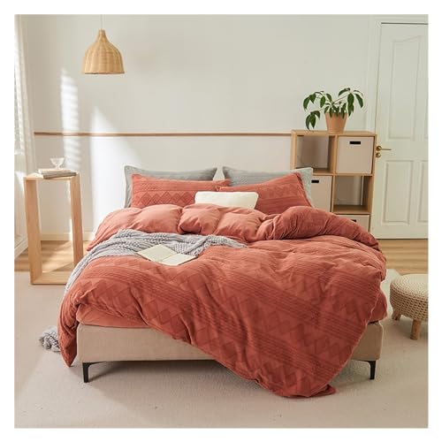 Duvet Cover Set Winter Dreidimensional Carving Coral Samt 4-teilige Set, verdickte warme Milch Fleece Bettbedeckungsabdeckung, atmungsaktiv und langlebig weich und komfortable Bettdecke voll (Farbe: von XFZJCHAP