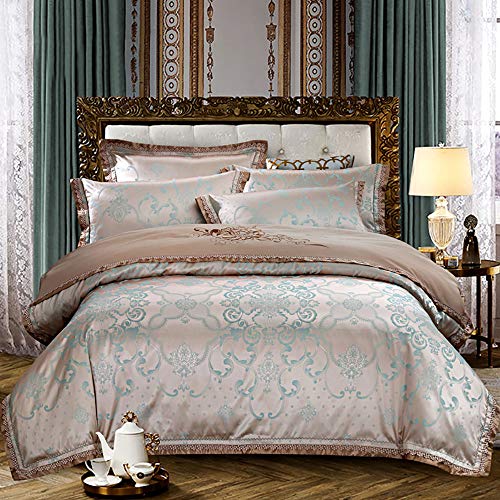 Luxus-Sets für King-Size-Betten, Bettwäsche-Set für Doppelbetten aus Baumwolle, Sets für King-Size-Betten, schwarze Seide, Baumwoll-Jacquard-Sets, King-Size-Doppelbett, Twin 4-teilig, Rosa, Weiß, von XFZJCHAP